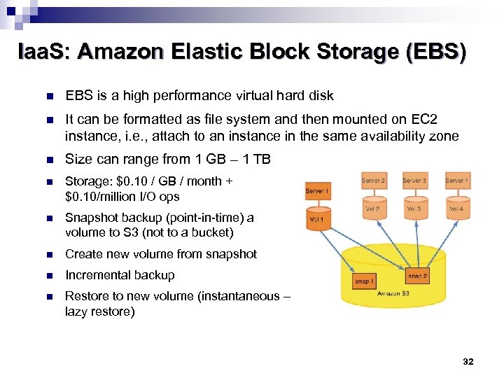 Iaa. S: Amazon Elastic Block Storage (EBS) n EBS is a high performance virtual