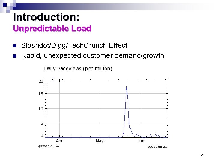 Introduction: Unpredictable Load n n Slashdot/Digg/Tech. Crunch Effect Rapid, unexpected customer demand/growth 7 