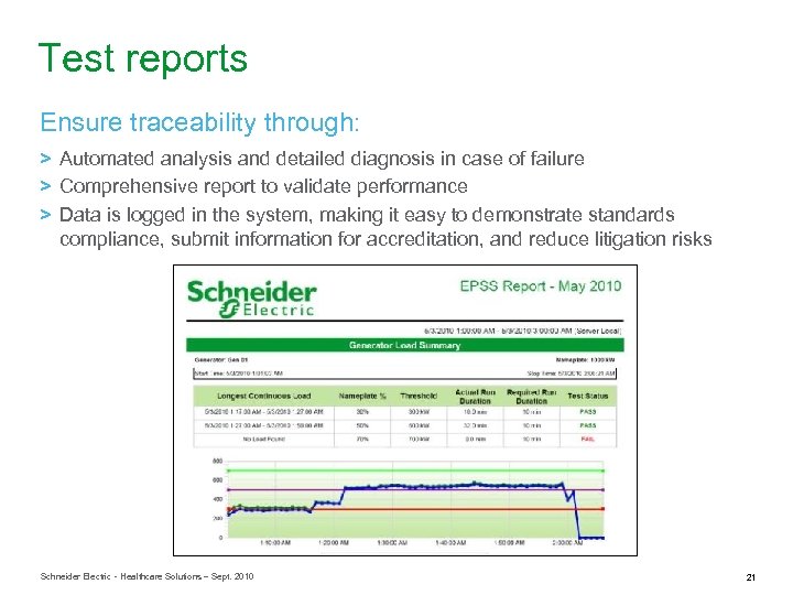 Test reports Ensure traceability through: > Automated analysis and detailed diagnosis in case of