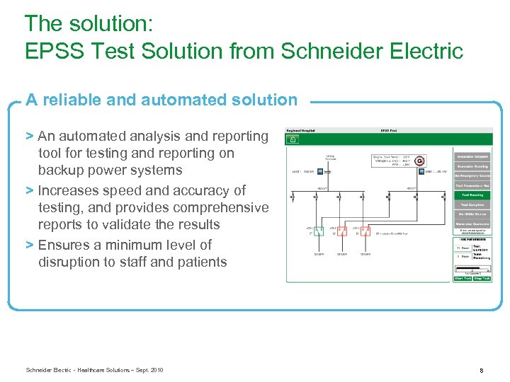 The solution: EPSS Test Solution from Schneider Electric A reliable and automated solution >