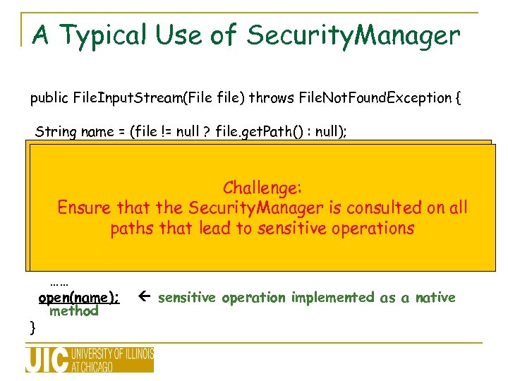 A Typical Use of Security. Manager public File. Input. Stream(File file) throws File. Not.