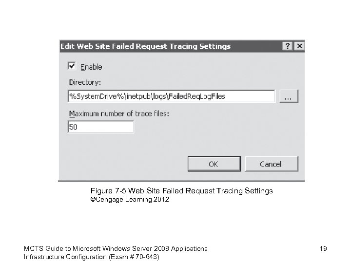 Figure 7 -5 Web Site Failed Request Tracing Settings ©Cengage Learning 2012 MCTS Guide