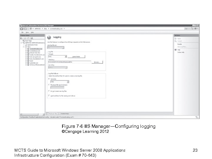 Figure 7 -6 IIS Manager―Configuring logging ©Cengage Learning 2012 MCTS Guide to Microsoft Windows