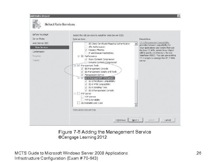 Figure 7 -8 Adding the Management Service ©Cengage Learning 2012 MCTS Guide to Microsoft
