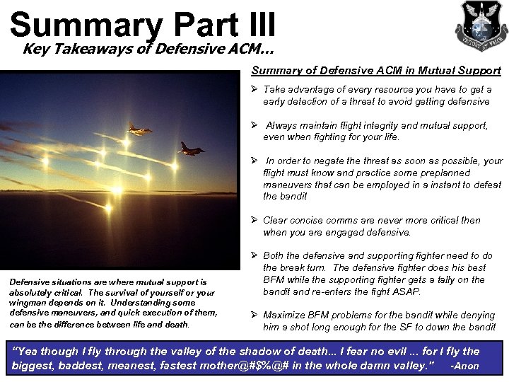 Summary Part III Key Takeaways of Defensive ACM… Summary of Defensive ACM in Mutual