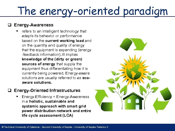 The energy-oriented paradigm q Energy-Awareness § refers to an intelligent technology that adapts its
