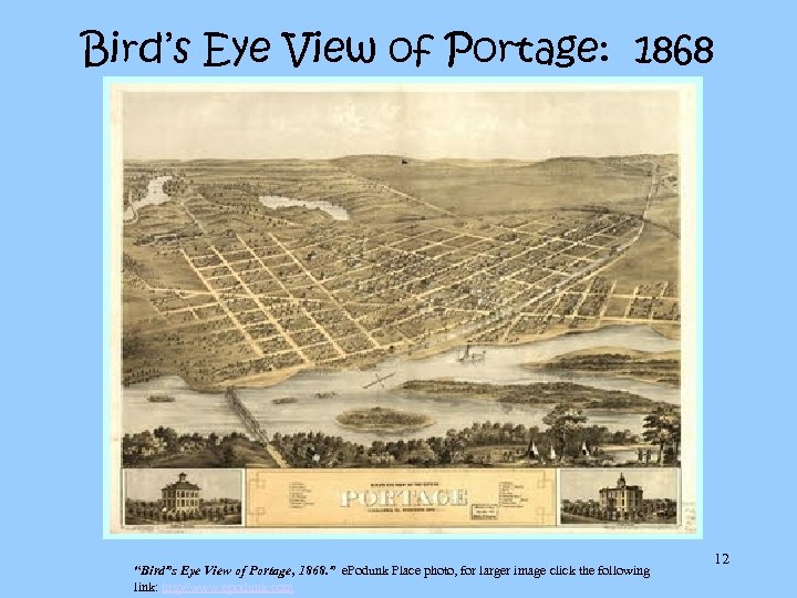 Bird’s Eye View of Portage: 1868 “Bird”s Eye View of Portage, 1868. ” e.