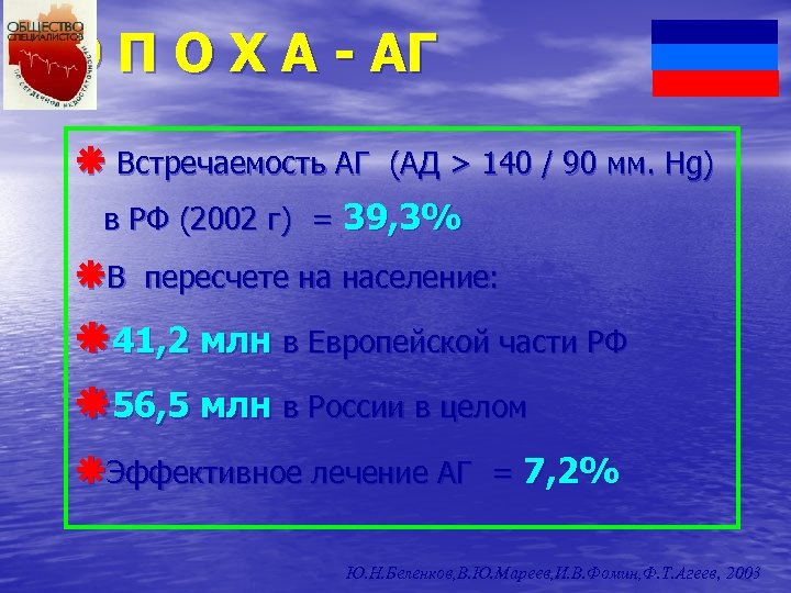 Э П О Х А - АГ ä Встречаемость АГ (АД > 140 /