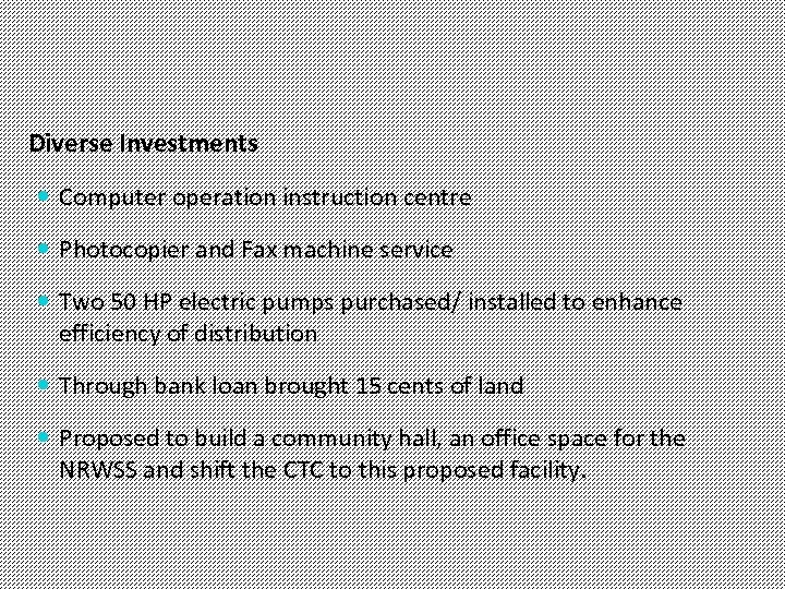 Diverse Investments Computer operation instruction centre Photocopier and Fax machine service Two 50 HP