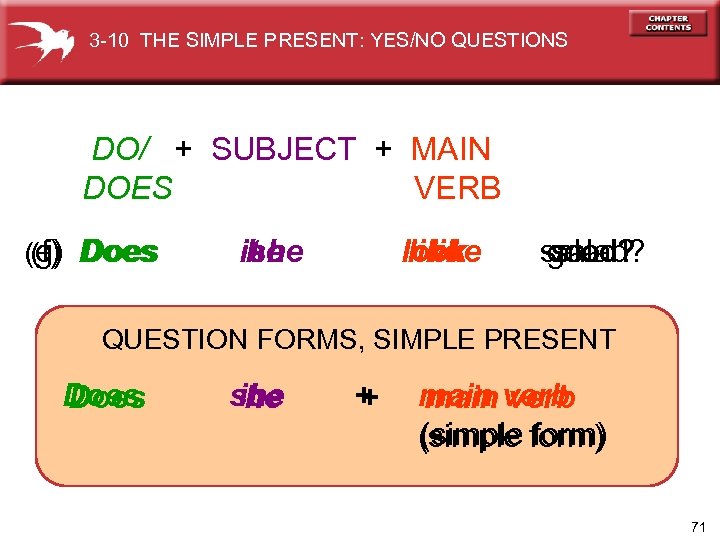 3 -10 THE SIMPLE PRESENT: YES/NO QUESTIONS DO/ + SUBJECT + MAIN DOES VERB