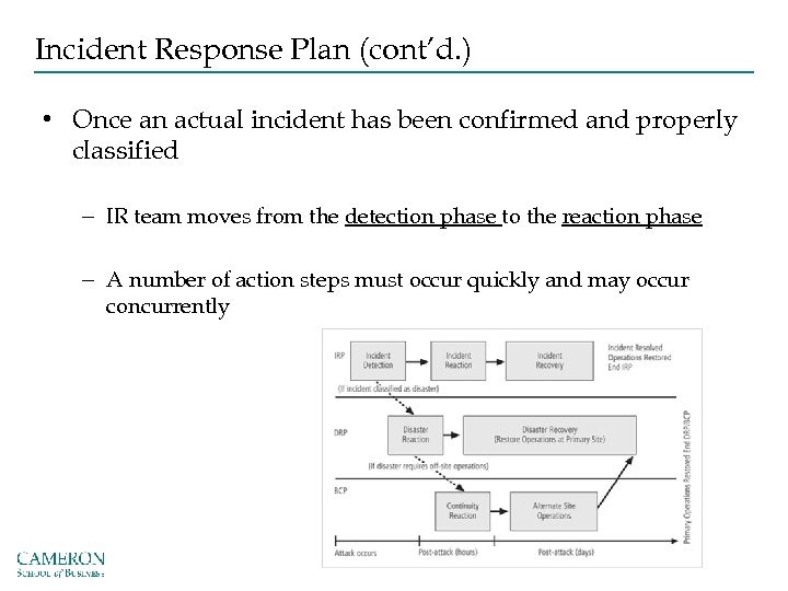 Incident Response Plan (cont’d. ) • Once an actual incident has been confirmed and