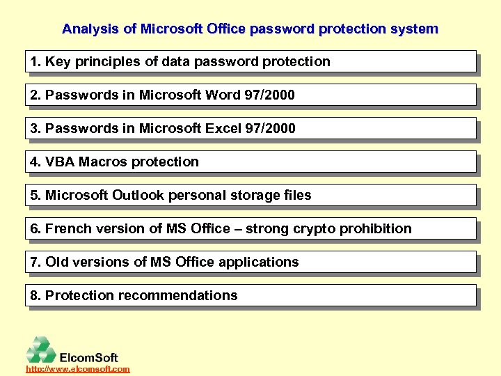 Analysis of Microsoft Office password protection system 1. Key principles of data password protection