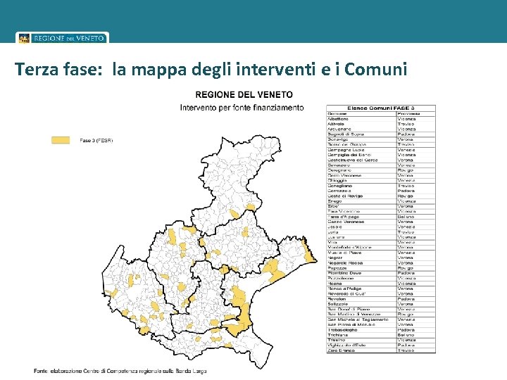 Terza fase: la mappa degli interventi e i Comuni interessati 