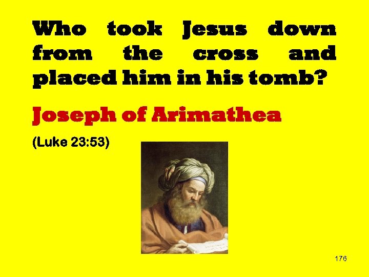 Who took Jesus down from the cross and placed him in his tomb? Joseph