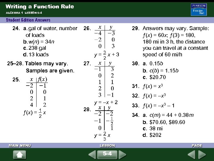 Writing a Function Rule ALGEBRA 1 LESSON 5 -4 24. a. gal of water,