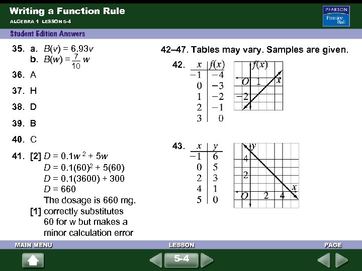 Writing a Function Rule ALGEBRA 1 LESSON 5 -4 35. a. B(v) = 6.