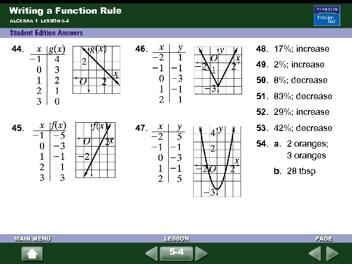 Writing a Function Rule ALGEBRA 1 LESSON 5 -4 44. 46. 48. 17%; increase