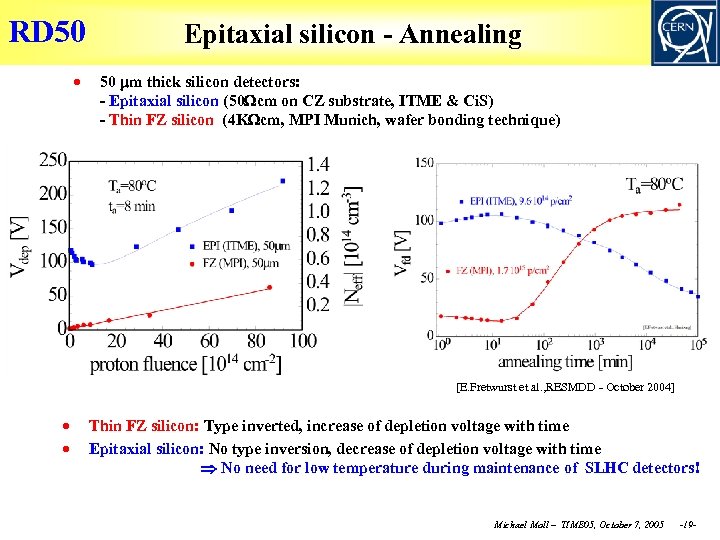 RD 50 Epitaxial silicon - Annealing 50 m thick silicon detectors: - Epitaxial silicon