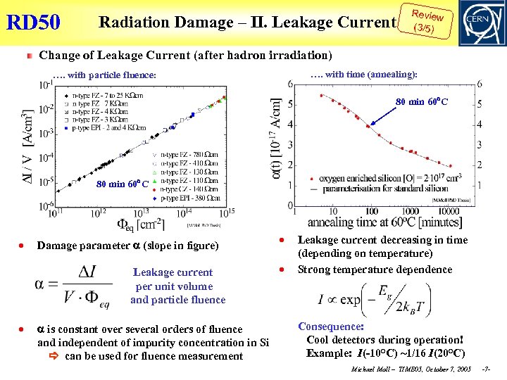 RD 50 Radiation Damage – II. Leakage Current Review (3/5) Change of Leakage Current