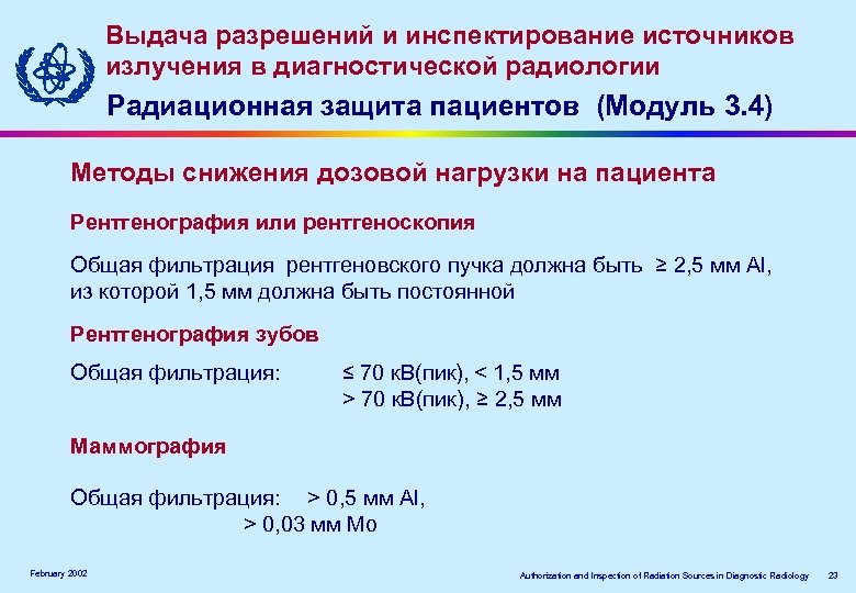 Выдача разрешений и инспектирование источников излучения в диагностической радиологии Радиационная защита пациентов (Модуль 3.
