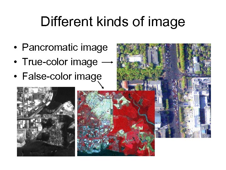 Different kinds of image • Pancromatic image • True-color image • False-color image 