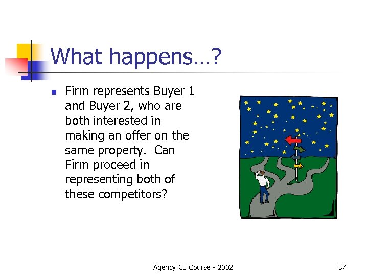 What happens…? n Firm represents Buyer 1 and Buyer 2, who are both interested