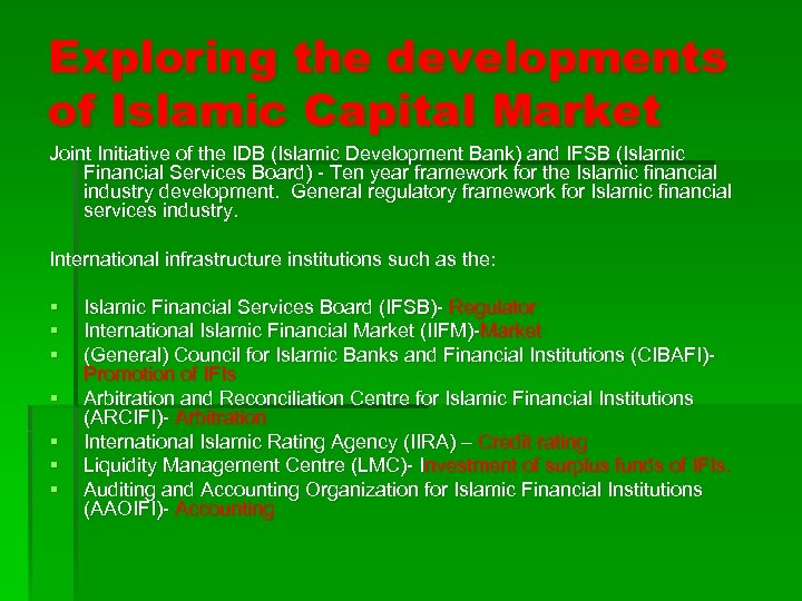 Exploring the developments of Islamic Capital Market Joint Initiative of the IDB (Islamic Development