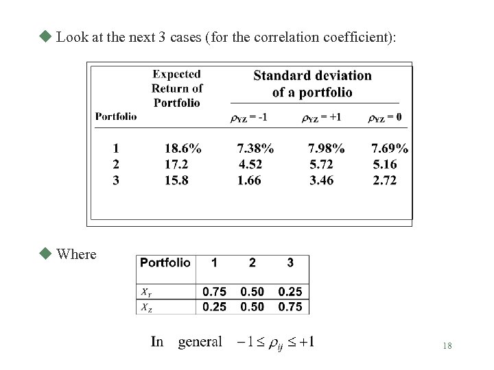 u Look at the next 3 cases (for the correlation coefficient): u Where 18