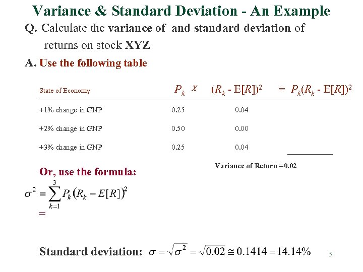 Variance & Standard Deviation - An Example Q. Calculate the variance of and standard