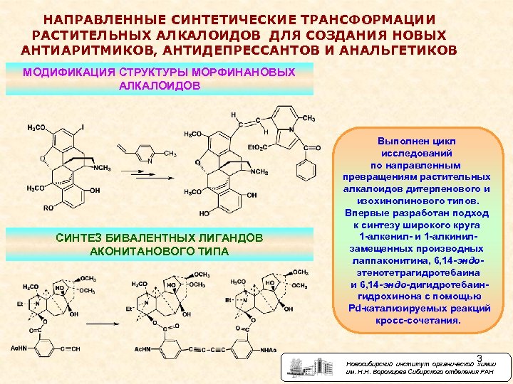 НАПРАВЛЕННЫЕ СИНТЕТИЧЕСКИЕ ТРАНСФОРМАЦИИ РАСТИТЕЛЬНЫХ АЛКАЛОИДОВ ДЛЯ СОЗДАНИЯ НОВЫХ АНТИАРИТМИКОВ, АНТИДЕПРЕССАНТОВ И АНАЛЬГЕТИКОВ МОДИФИКАЦИЯ СТРУКТУРЫ