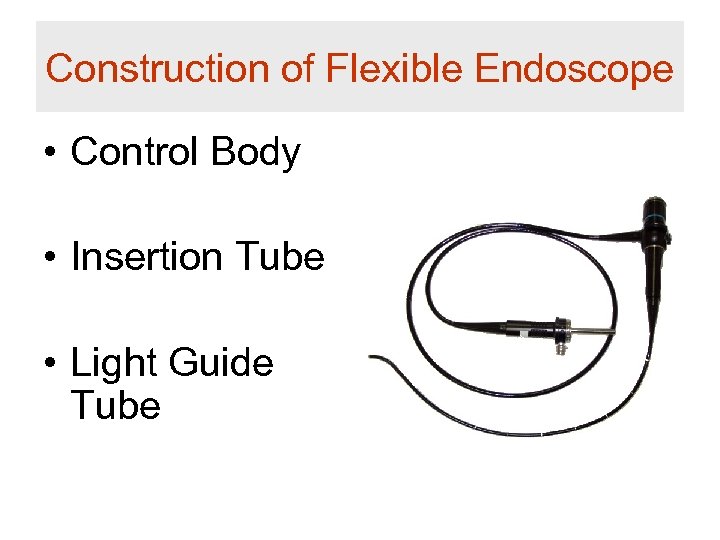 Construction of Flexible Endoscope • Control Body • Insertion Tube • Light Guide Tube