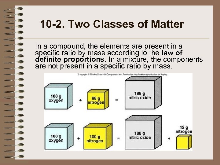 10 -2. Two Classes of Matter In a compound, the elements are present in