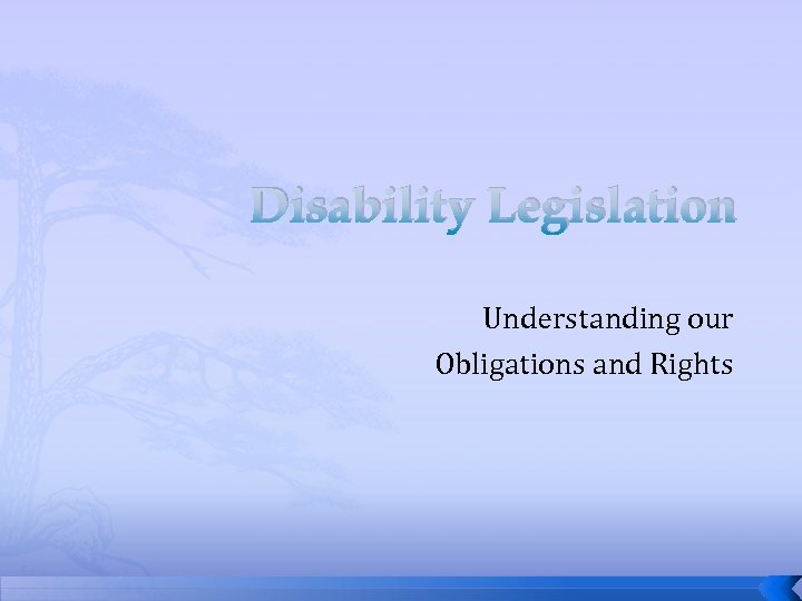 Disability Legislation Understanding our Obligations and Rights 