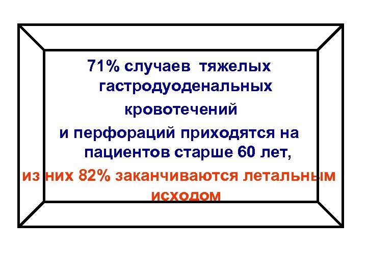 71% случаев тяжелых гастродуоденальных кровотечений и перфораций приходятся на пациентов старше 60 лет, из