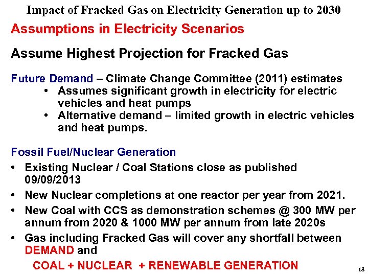 Impact of Fracked Gas on Electricity Generation up to 2030 Assumptions in Electricity Scenarios