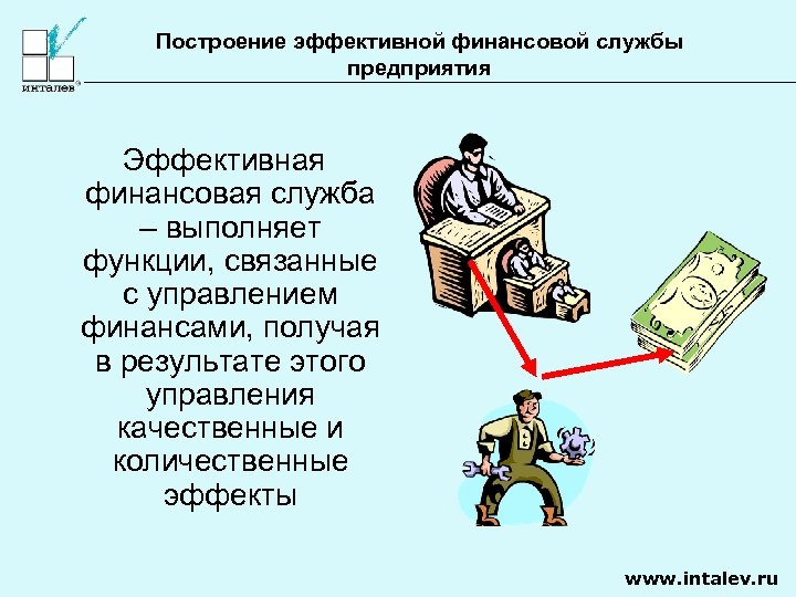 Построение эффективной финансовой службы предприятия Эффективная финансовая служба – выполняет функции, связанные с управлением