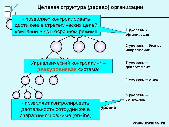 Целевая структура (дерево) организации - позволяет контролировать - цель достижение стратегических целей компании в