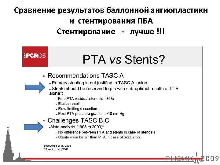 Сравнение результатов баллонной ангиопластики и стентирования ПБА Стентирование - лучше !!! 