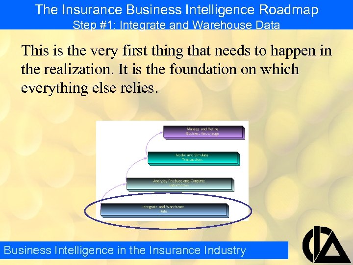 The Insurance Business Intelligence Roadmap Step #1: Integrate and Warehouse Data This is the