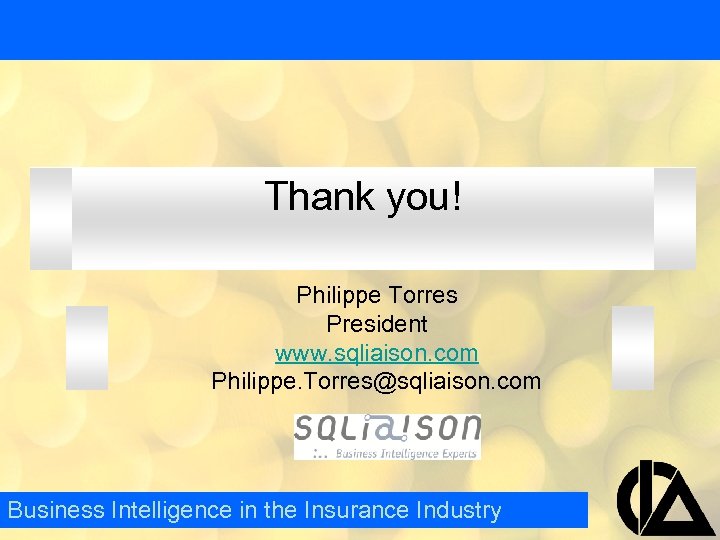 Thank you! Philippe Torres President www. sqliaison. com Philippe. Torres@sqliaison. com Business Intelligence in