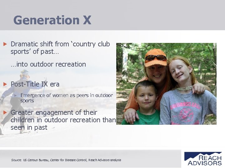 Generation X Dramatic shift from ‘country club sports’ of past… …into outdoor recreation Post-Title