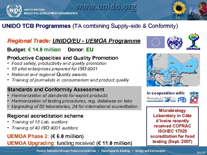 UNIDO TCB Programmes (TA combining Supply-side & Conformity) Regional Trade: UNIDO/EU - UEMOA Programme