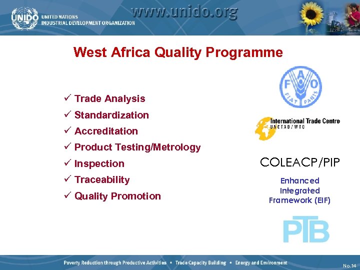 West Africa Quality Programme ü Trade Analysis ü Standardization ü Accreditation ü Product Testing/Metrology