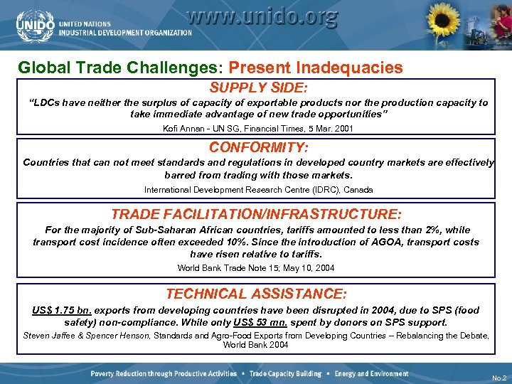 Global Trade Challenges: Present Inadequacies SUPPLY SIDE: “LDCs have neither the surplus of capacity