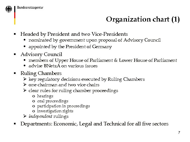 Organization chart (1) § Headed by President and two Vice-Presidents • nominated by government