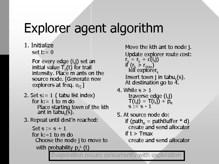 Explorer agent algorithm 1. Initialize set t: = 0 For every edge (i, j)