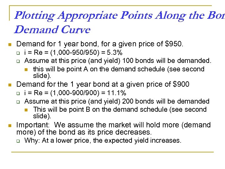 Plotting Appropriate Points Along the Bon Demand Curve n Demand for 1 year bond,