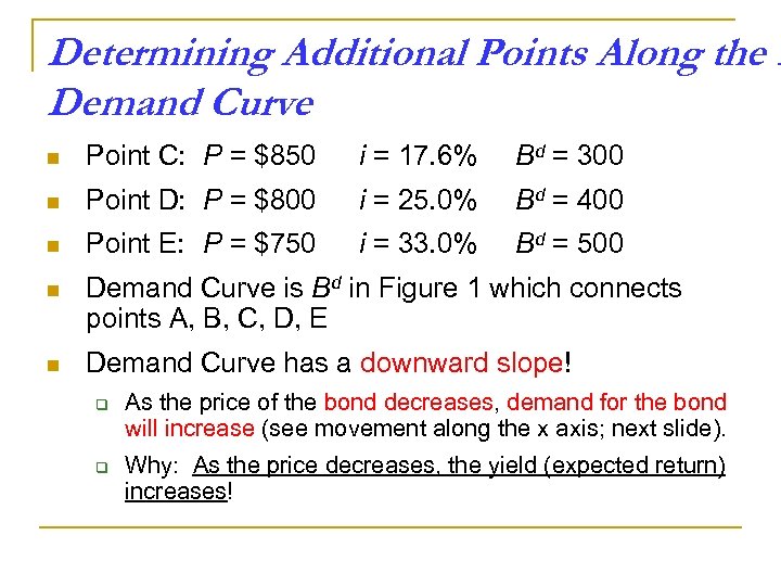 Determining Additional Points Along the B Demand Curve n Point C: P = $850
