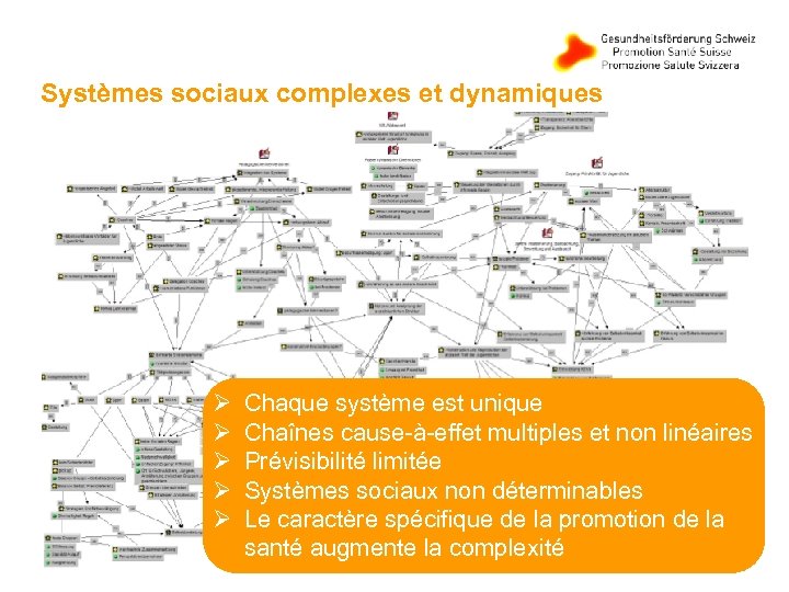 Systèmes sociaux complexes et dynamiques Ø Ø Ø Chaque système est unique Chaînes cause-à-effet