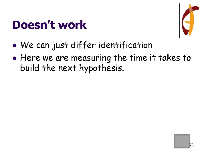 Doesn’t work l l We can just differ identification Here we are measuring the